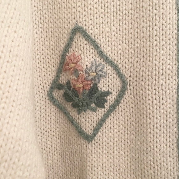 Weekend Edition - Hand Knit Cardigan - Embroidered - Cream - Size Medium (M) - Picture 5 of 7